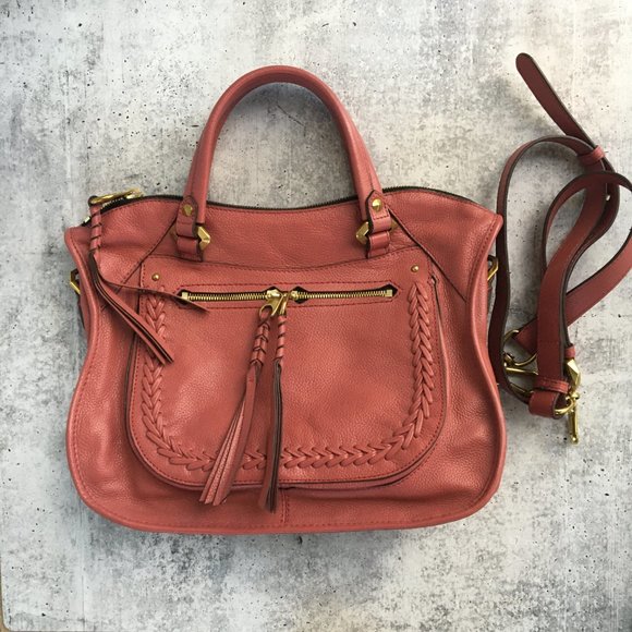 Oryany "Sarah" Pebble Leather Satchel with Braiding Detail, Marsala (Warm Rose) - Picture 6 of 15
